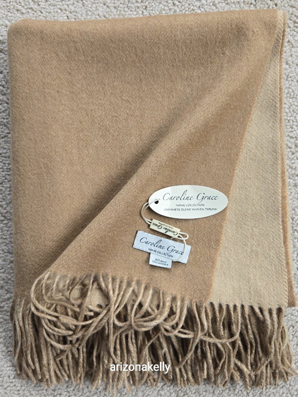 NWT Woven Cashmere Wool Blend Throw Caroline Grace Alashan Cashmere Reversible